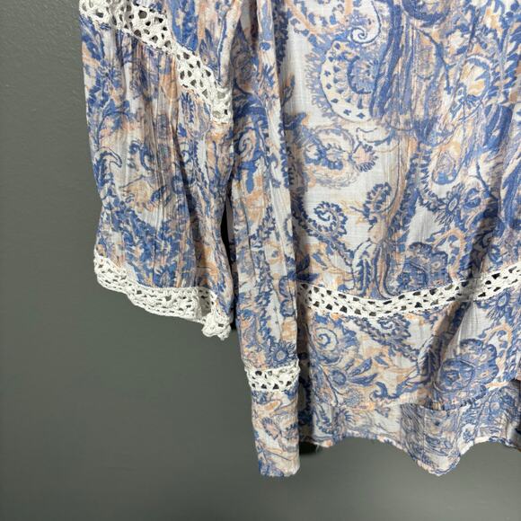 New Directions Women's Blue Paisley Crochet Trim Top - Size XL - Boho Peasant - Picture 3 of 6